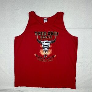 Anvil True Grit Cafe Ridgway Colorado Graphic Tank Top Red XL Cow Skull Flame